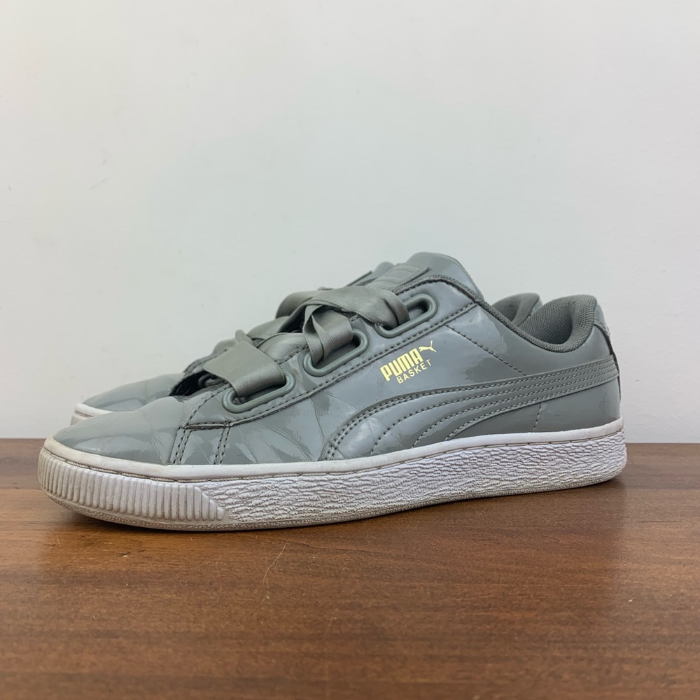 Puma Basket Heart Patent 363073 12 Gray Casual Shoes Sneakers Size Womens 8.5